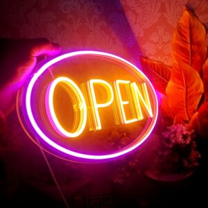 Neon light Open sign with Oval Shape for your Shop, Office and Business.
